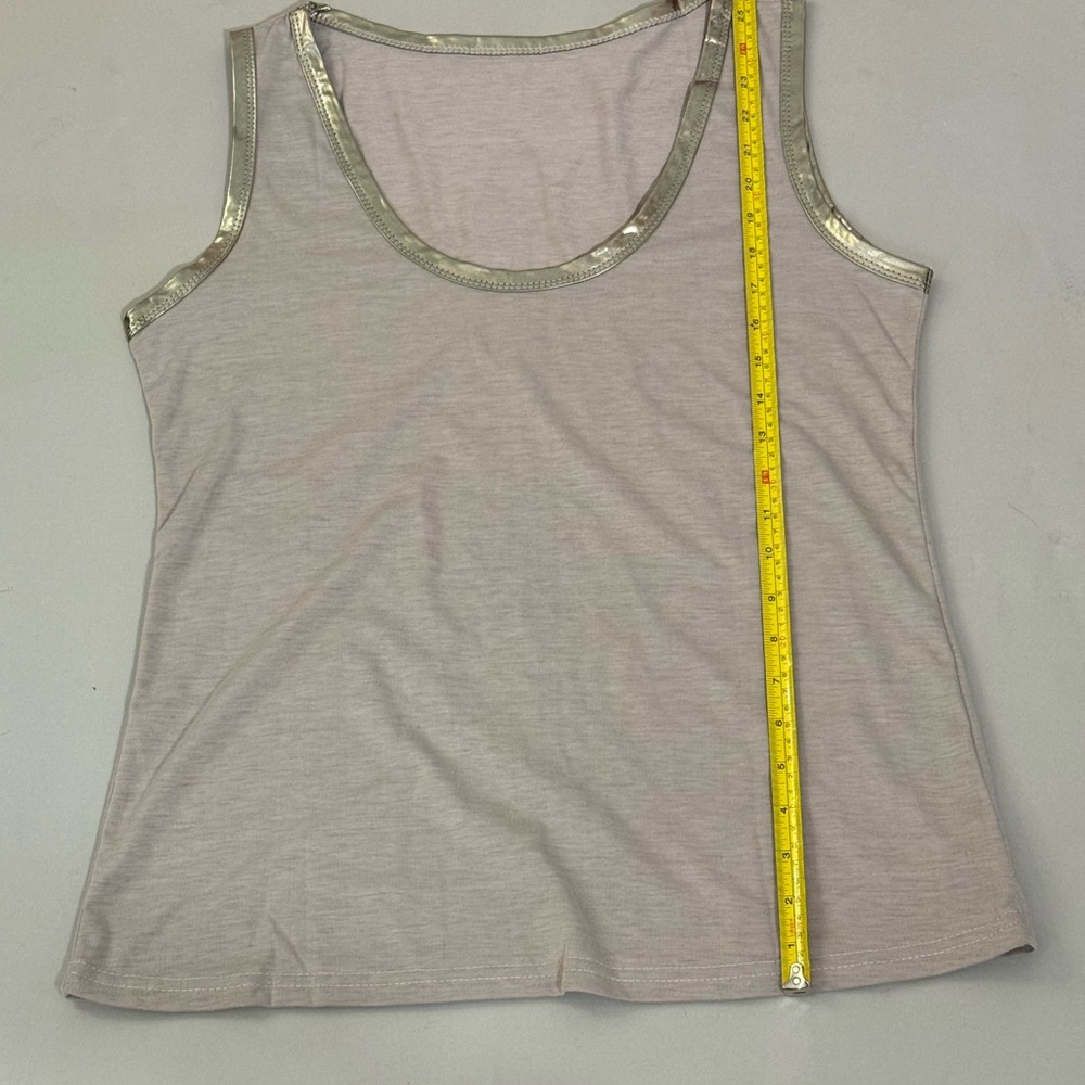Women's taupe Gray with metallic trim Sleeveless Top M